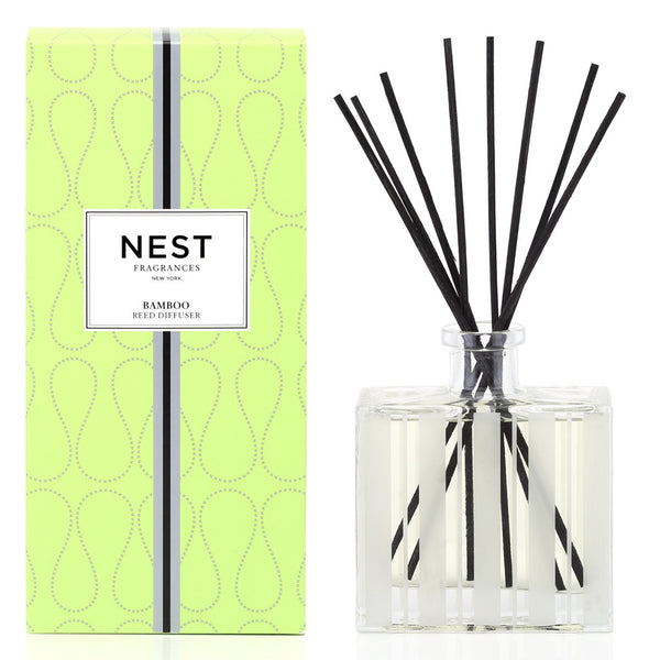 NEST Bamboo Diffuser in a box featuring the delightful fragrance of flowering bamboo.