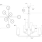 Technical blueprint of a Fontaine Large Offset Chandelier in Plaster White by Visual Comfort showing various measurements and design details, including chain length and lamp dimensions.