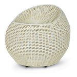 Experience comfort and style with the PALECEK Open Weave Wicker Swivel Stool. Its 360-degree swivel ensures effortless movement, while the synthetic wicker and powder-coated metal frame make it ideal for both outdoor and indoor use. Designed with small black feet for added versatility.