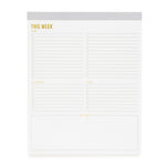 The Sugar Paper "This Week" Large Gray Pad offers organized sections for to-do’s, emails/calls, shopping lists, and reminders—plus lined spaces and checkboxes—making desktop planning simple.