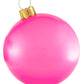 A Holiball Giant Inflatable Ornament, featuring a shiny pink finish and equipped with a gold cap and loop for hanging, adds a touch of elegance to your holiday decorations.
