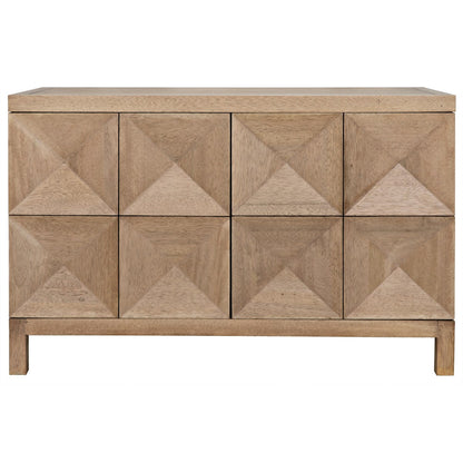 The Noir Quadrant 2 Door Sideboard in washed walnut features raised square panels and stands on four sturdy legs.