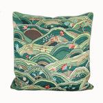 An Edgar Custom Drapery Rolling Hills Pillow with a Rolling Hills embroidered design on it.