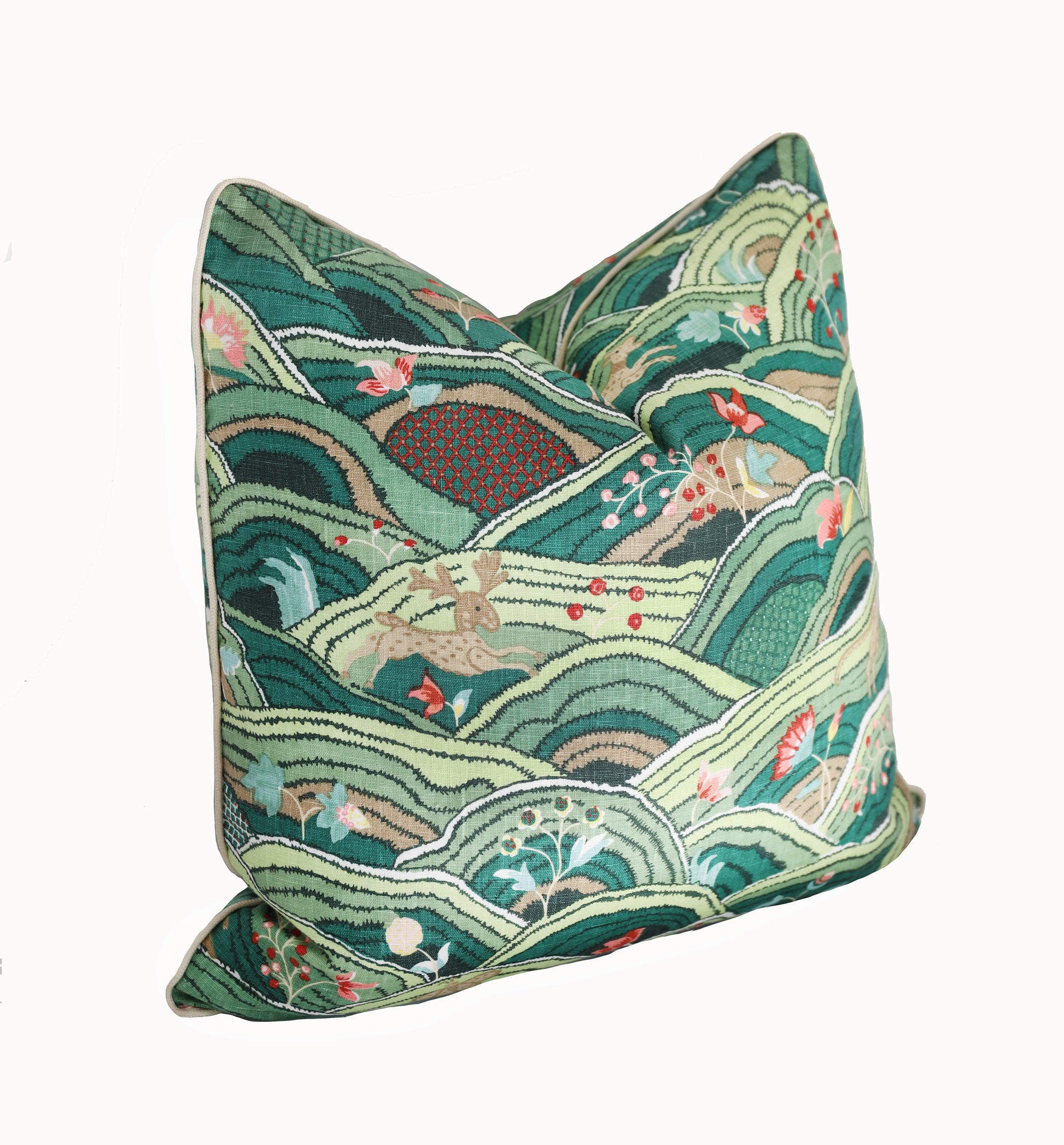 An Edgar Custom Drapery Rolling Hills Pillow with a floral design on it, made of 100% Linen.