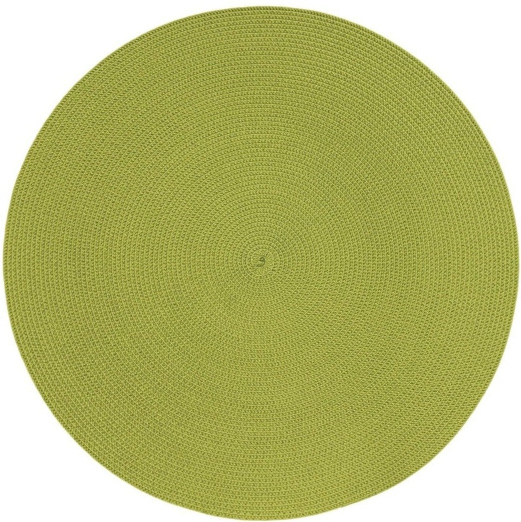 The Deborah Rhodes Linen Braid Placemat Set showcases a textured light green weave, photographed from above on a white background—an elegant bridal registry essential for any table setting.