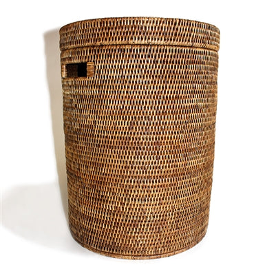 round laundry hamper, small, antique brown
