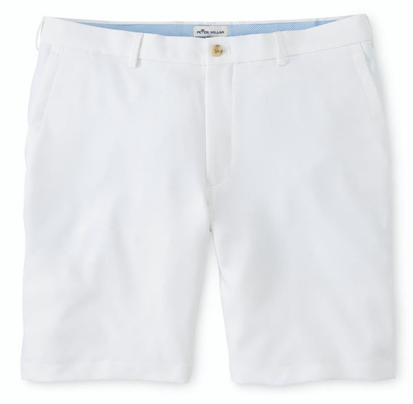The Peter Millar Salem High Drape Performance Short for men is made of polyester woven twill fabric that is quick dry and moisture-wicking.
