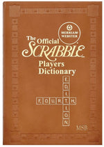 Cover of "Scrabble Dictionary Leather Book" by Graphic Image, featuring crossword-style lettering on a rich brown background.