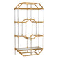 An Acrylic and Rattan Etagere by Selamat with a geometric design, multiple glass shelves, and Sea Cliff-inspired accents blends seamlessly with the acrylic elements.