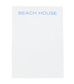 The Printery Beach House Notepad features a bone white pad with "Beach House" text flat printed in blue at the top.