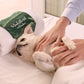 A person gently massages a small white dog lying on a towel-covered table in Gray Malin's "The Pampered Pug" (15.5” x 21”, white frame), part of the Dogs Series by Gray Malin.