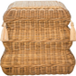 A woven wicker basket with a square shape, featuring three tiers and adorned with tassels on each side. The **Mainly Baskets Home Folly Tassled Stool** dimensions are 14.5" in height, providing ample storage while maintaining an elegant design.