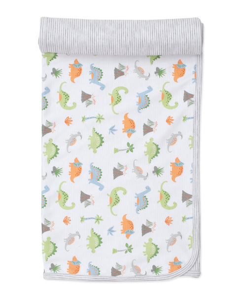 A Kissy Kissy Dino Frontier Reversible Blanket, crafted from Peruvian Pima Cotton.