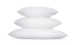 A trio of Matouk Valletto Goose Down Standard Pillows is stacked against a pristine white background.