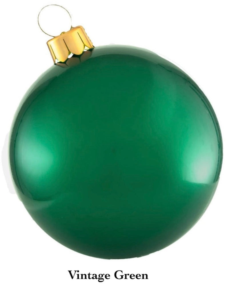 The "Vintage Green" Christmas ornament, featuring a gold cap, is an ideal enhancement to your holiday decor. For a distinctive festive display, pair it with Holiball's Giant Inflatable Ornaments.