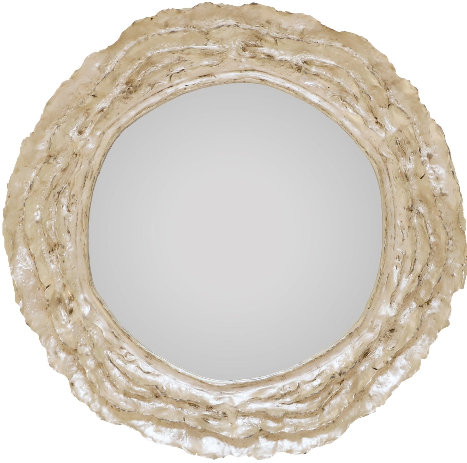 The Carvers' Guild Vista II Mirror features a hand-sculpted, wavy metallic frame in sterling silver—an elegant focal point for any room.