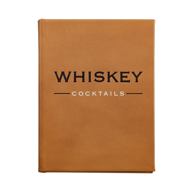 The Whiskey Cocktails Book by Graphic Image, featuring a cognac leather cover, offers a rich collection of bourbon recipes and insightful distillery profiles.