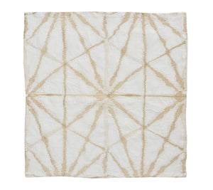 The Luna Napkin Set by Kim Seybert features square, light-colored napkins with a geometric pattern of intersecting tan lines forming triangles—ideal as stylish wedding napkins.