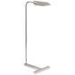 The William Pharmacy Floor Lamp by Visual Comfort boasts a sleek, minimalist design with a polished nickel finish. It features a curved arm, rectangular shade, and adjustable dimmer wattage for perfect lighting ambiance.